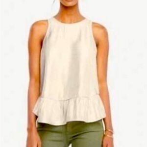 Ann Taylor Metallic Shimmer Peplum Tank Top Medium Ruffle Cream/Gold